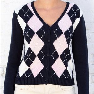 Brandy Melville Elizabeth Argyle Pink Sweater Cardigan